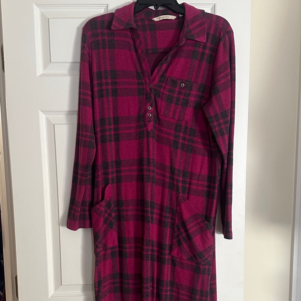 Soft Surroundings Pink and Black Plaid Shirt